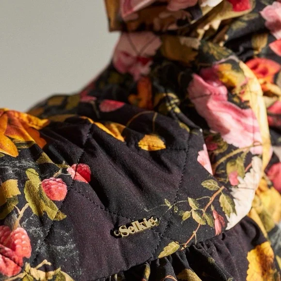 Selkie Black Floral Ruffled Shoulder Bag - Picture 3 of 5